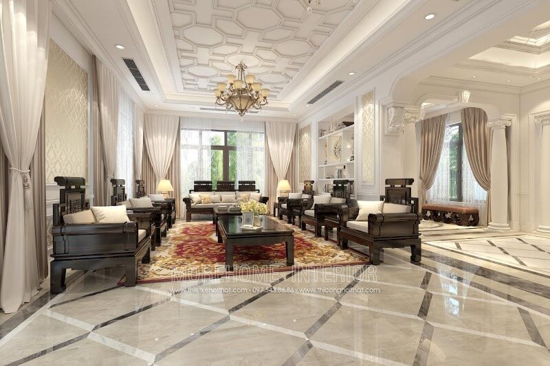 Mẫu Sofa tân cổ điển đồng kỵ gỗ tự nhiên sơn đen nổi bật kết hợp đệm ngồi bọc da màu trắng - một nét đẹp cổ xưa, quý tộc Mẫu sofa gỗ tự nhiên, gỗ óc chó đẹp