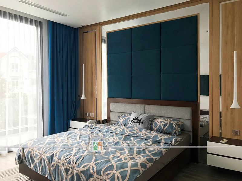 Giường có kiểu dáng đơn giản, vô cùng thanh lịch gỗ MDF đầu giường đệm bọc nỉ