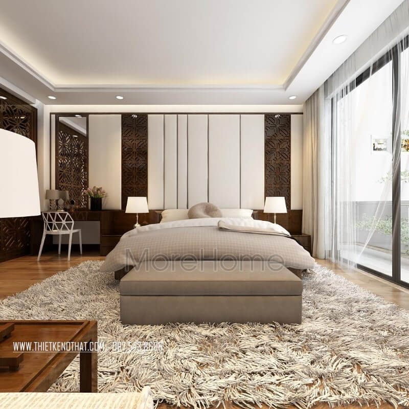 Lựa chọn lấy ánh sáng tự nhiên cho phòng ngủ bằng kính cường lực vừa đảm bảo được ánh sáng vừa là sự kết hợp với ánh sáng nhân tạo của phòng giúp gia chủ tiết kiệm được nguồn điện cho gia đình