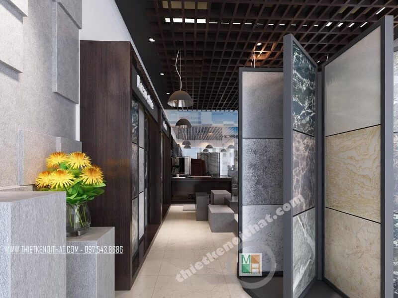 Mẫu thiết kế showroom đá tự nhiên cao cấp tạo ấn tượng cho khách hàng đến tham quan bởi cách trưng bày sản phẩm độc đáo.