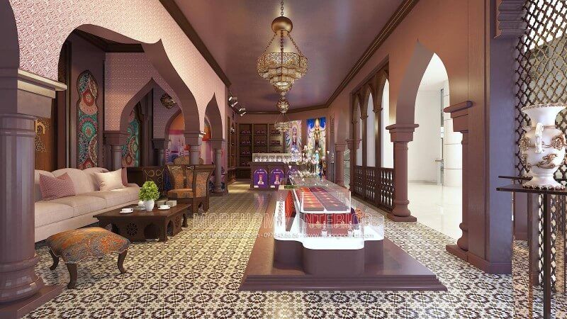 Thiết kế nội thất showroom Saffron Nguyễn Chí Thanh theo phong cách Iran - Địa Trung Hải để tạo ra sự ấn tượng.